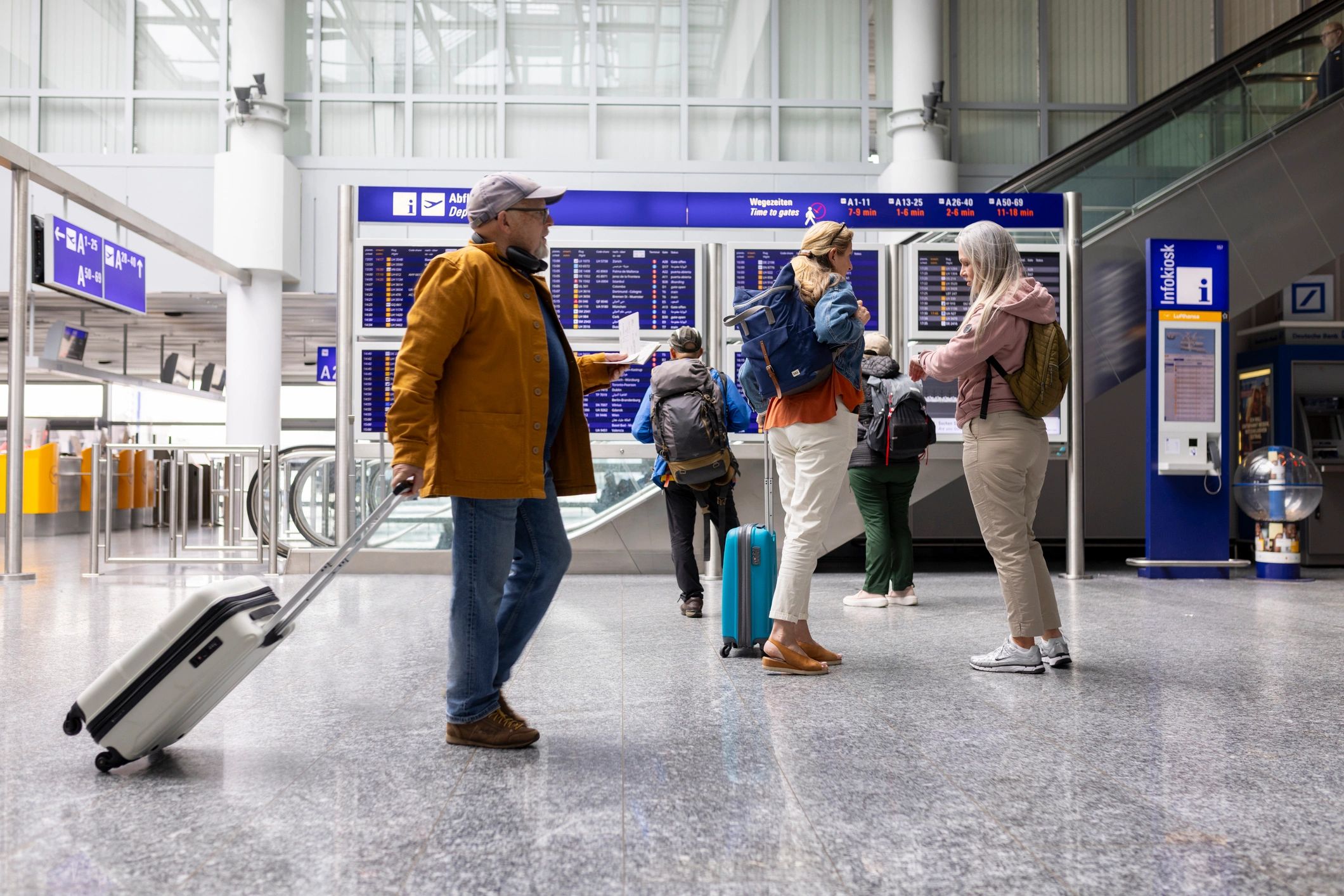 Travelers in an airport terminal