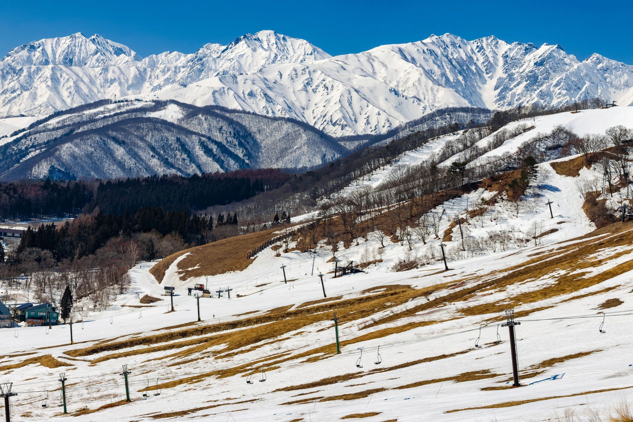 Spring mountain landscape with melting snow